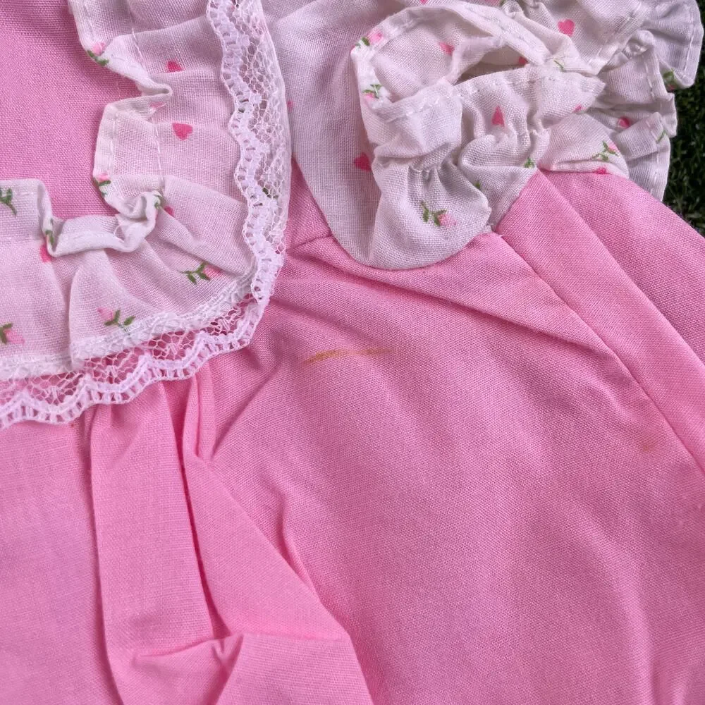 Vintage Catton Candy White Pink Lace Trim Dress Pants Set